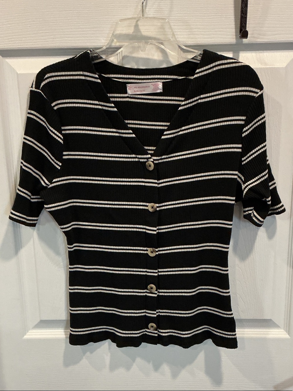 No Boundaries Black and White Striped Button-Down Top